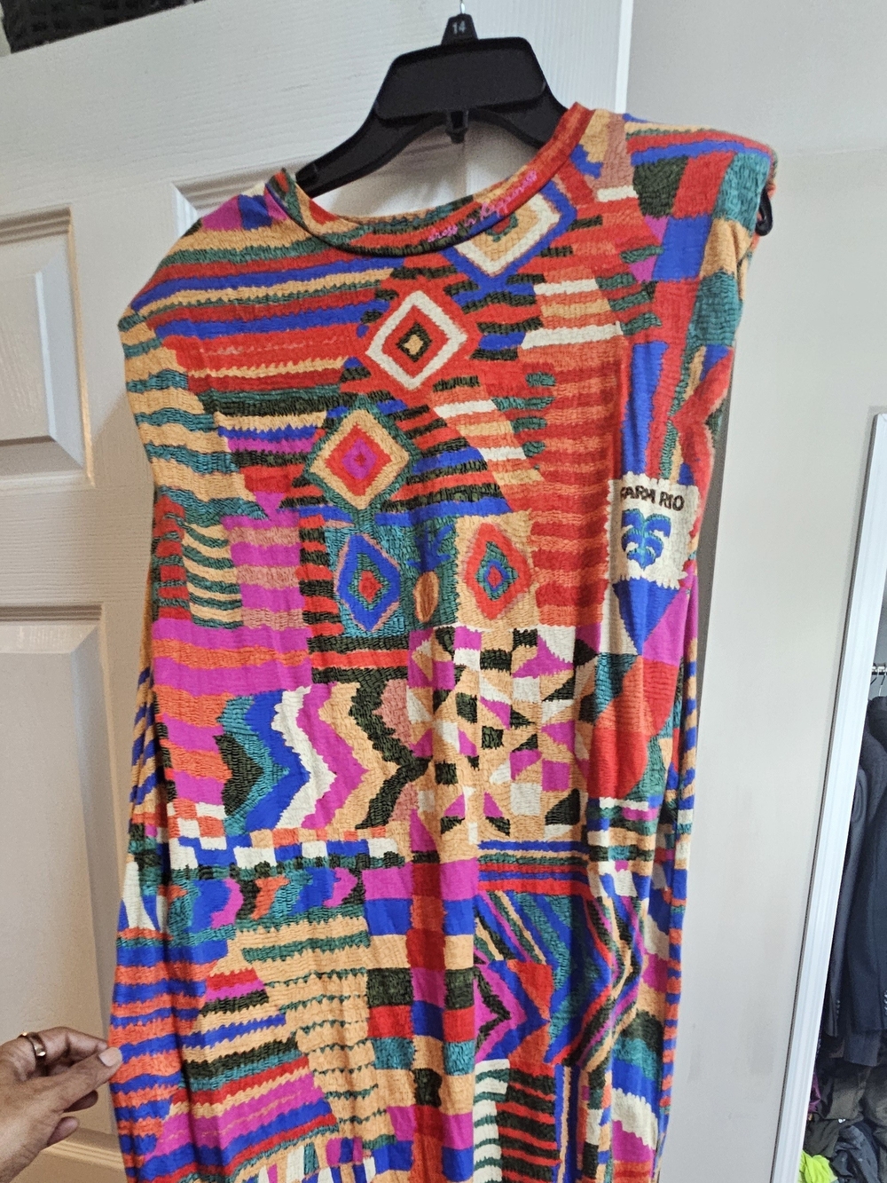 FARM Rio Bold Multicolor Geometric  Midi Dress in Red, Blue, Pink, Green, Orange